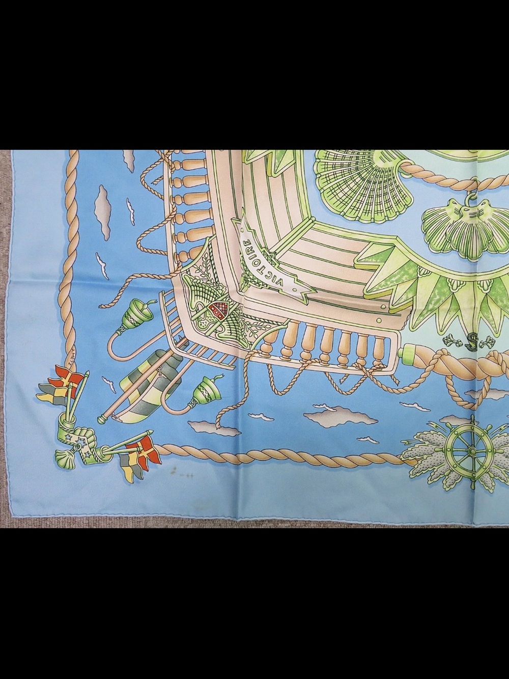 Hermes Pale Blue and Green Silk Nautical Square Scarf - Picture 2 of 16